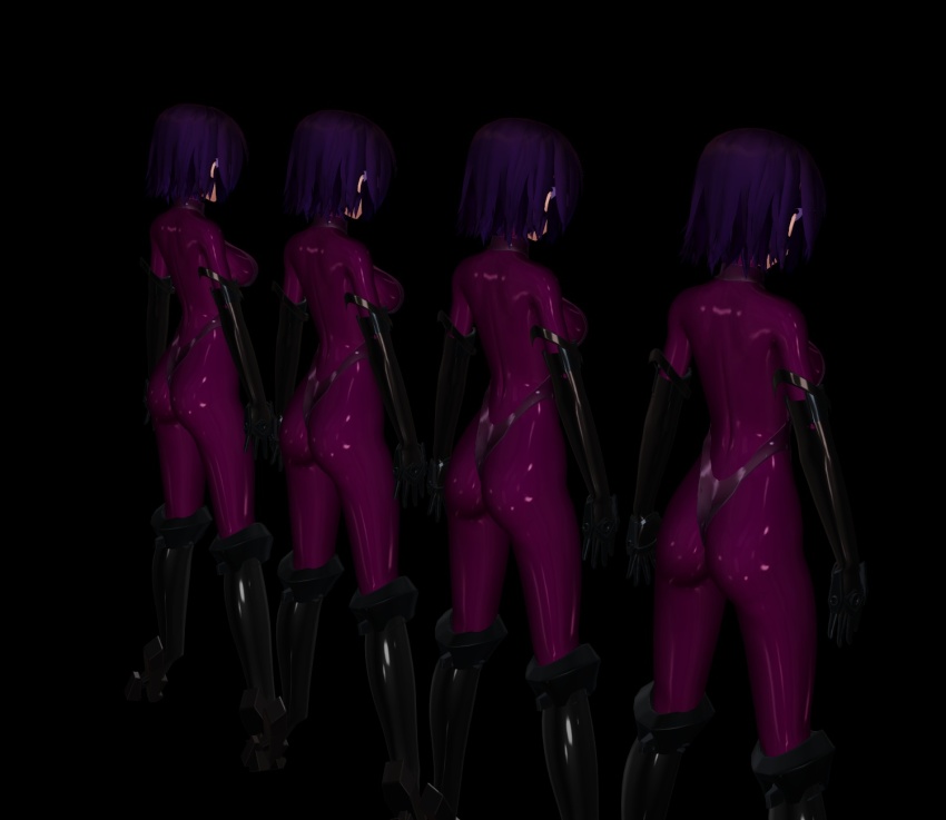 3d ass black_background bodysuit boots clone drone expressionless female_only femsub gloves hypnotic_accessory latex leotard mmd multiple_girls multiple_subs opera_gloves purple_hair rubber ryona.rar short_hair simple_background standing tech_control tight_clothing