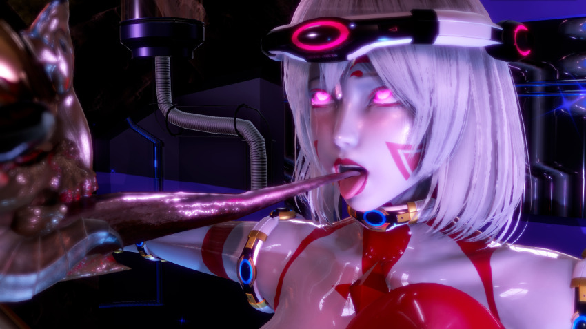 3d bodysuit caroline_(dick_yang) corruption dead_source dick_yang eye_roll face_paint femsub giantess glowing glowing_eyes honey_select_2 hypnotic_accessory personification pink_eyes restrained sex_toy tech_control thick_thighs tongue tongue_out ultraman vibrator white_hair