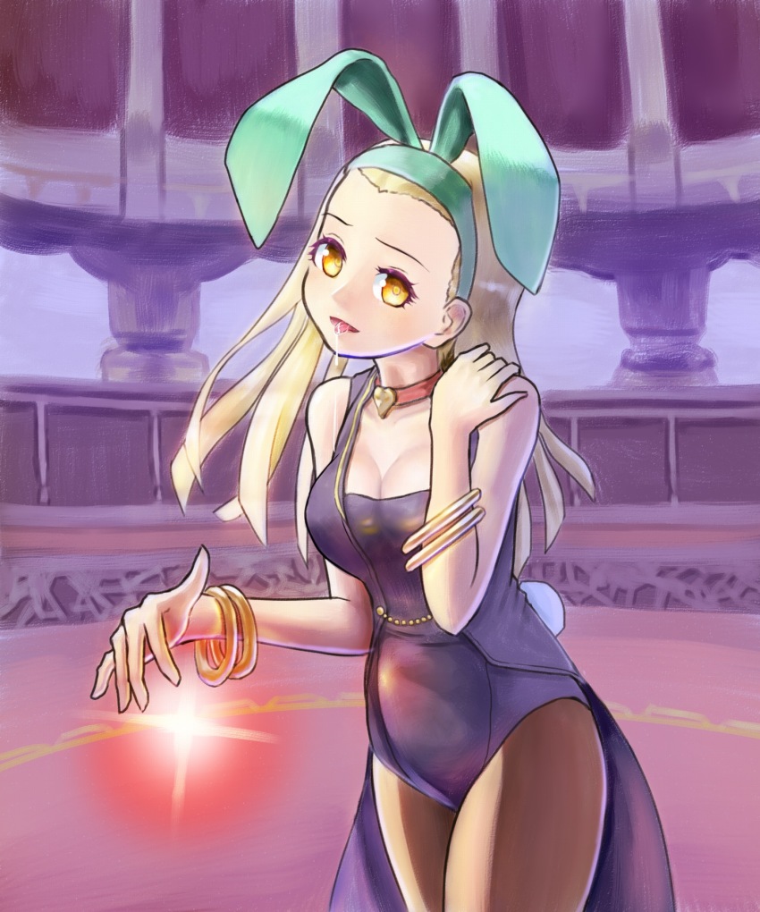 artist_request bracelet breasts bunny_ears bunny_girl bunnysuit choker collar corruption dragon_quest_(series) dragon_quest_xi drool fake_animal_ears female_only femsub happy_trance large_breasts long_hair open_mouth possession serena_(dragon_quest_xi) solo