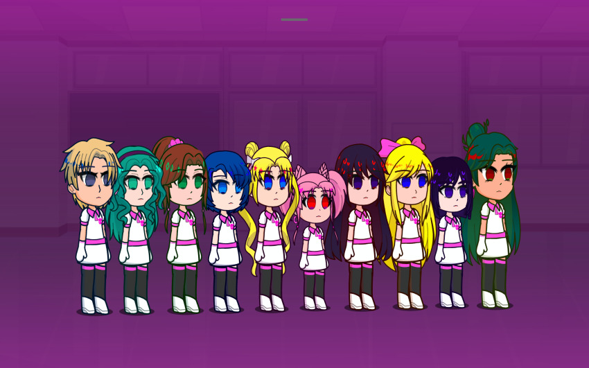 black_eyes boots female_only gacha_life hypnotic_eyes sailor_jupiter sailor_mars sailor_mercury sailor_mini_moon sailor_moon sailor_moon_(series) sailor_neptune sailor_pluto sailor_saturn sailor_uranus sailor_venus standing_at_attention team_hypno uniform