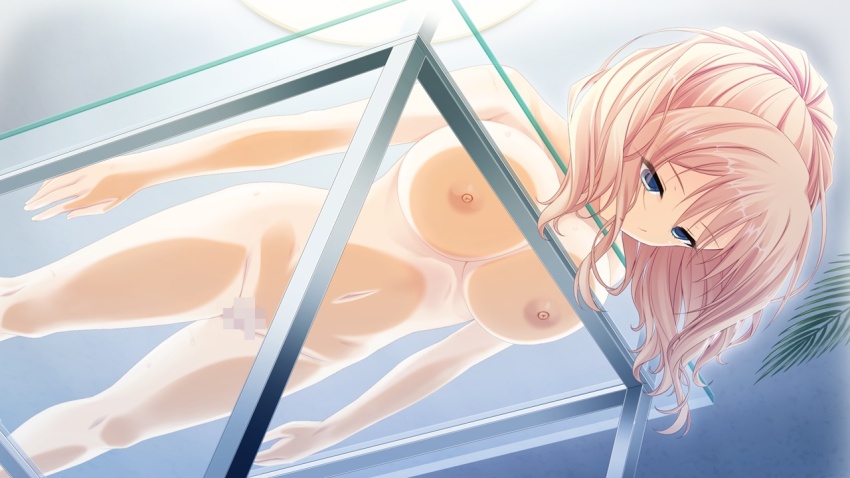 against_glass blonde_hair bottomless breast_press breasts catalepsy empty_eyes exposed_chest expressionless femsub game_cg glass lying nude on_table rui_mukawa saimin_yuugi sayori see-through table tagme topless wet