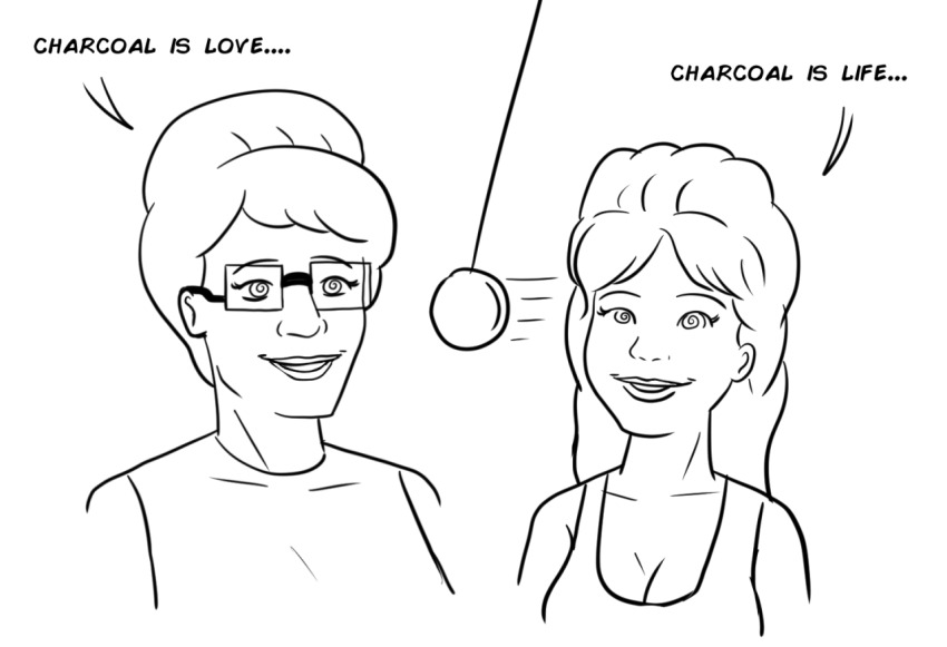 breasts cleavage dialogue female_only femsub glasses greyscale happy_trance king_of_the_hill large_breasts luanne_platter peggy_hill pendulum polmanning sketch smile spiral_eyes symbol_in_eyes text western