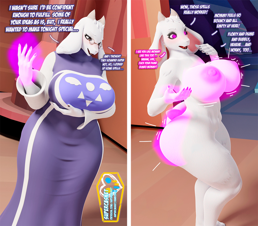 3d ass ass_expansion before_and_after bimbofication blender bottomless brain_drain breast_expansion breasts consensual femsub furry glowing_eyes goat_girl milf mommy nipples nude self_hypnosis supercasket tagme text topless toriel_dreemurr undertale