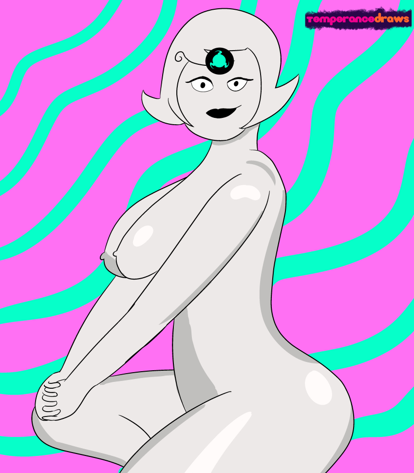 absurdres bottomless breasts empty_eyes female_only femsub happy_trance homestuck large_breasts ms_paint_adventures nude roxy_lalonde short_hair sitting smile solo temperancedraws topless white_hair