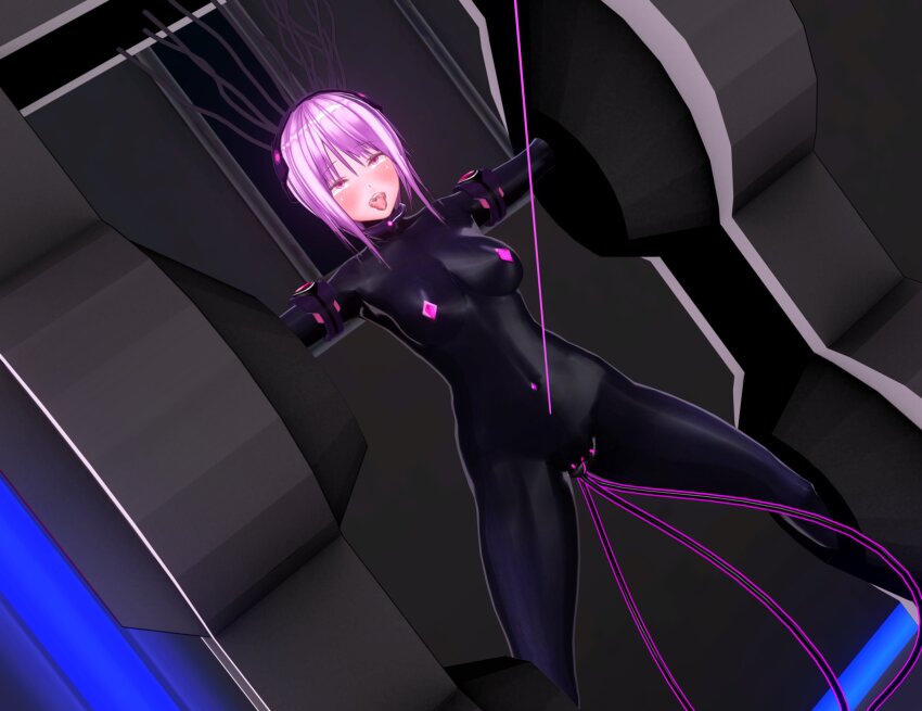 3d beam blush bodysuit brain_drain cables catsuit collar corruption custom_maid_3d_2 dfish303 dronification drool empty_eyes eye_roll female_only femsub latex navel_piercing open_mouth pasties pink_eyes purple_hair restrained rubber short_hair solo spread_legs tech_control tongue tongue_out vaginal vibrator wires