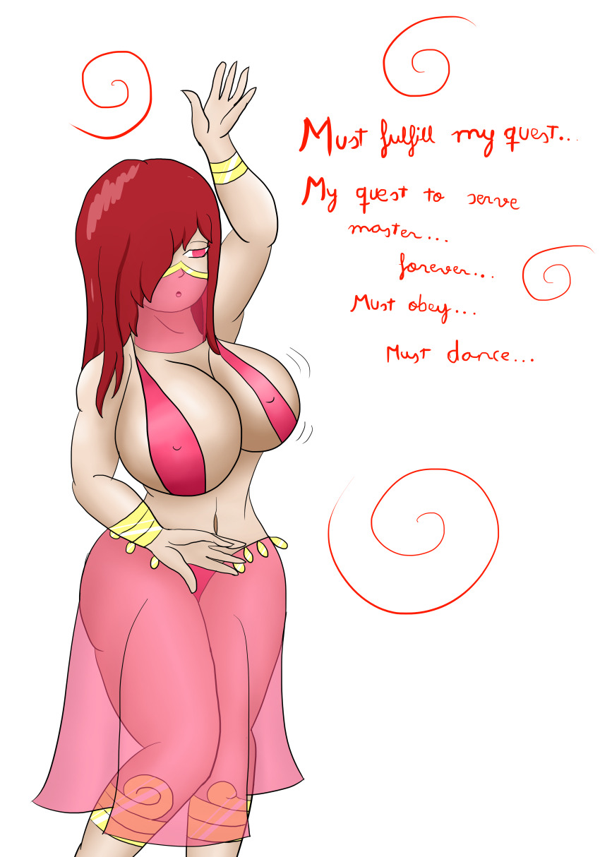 breasts dancer dancing erza_scarlet fairy_tail femsub harem harem_outfit onorgasmic red_eyes red_hair tagme text