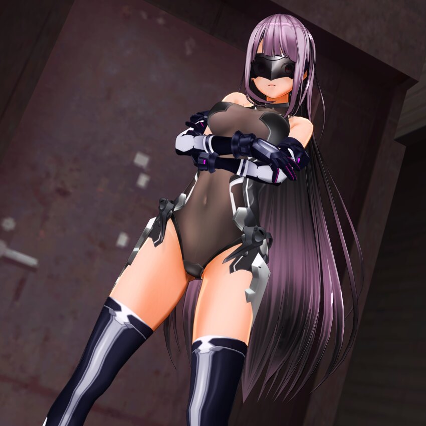 3d alternate_hair_color baldmen4 bare_shoulders before_and_after breasts crossed_arms custom_maid_3d_2 empty_eyes expressionless female_only femsub gloves high_heels leotard long_hair looking_at_viewer navel opera_gloves purple_hair red_eyes see-through solo standing tech_control thigh_boots thighhighs unhappy_trance very_long_hair visor