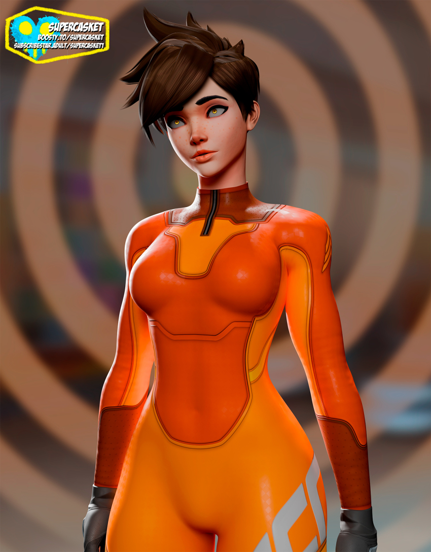 3d blender bodysuit femsub overwatch shrunken_irises spiral supercasket tight_clothing tracer