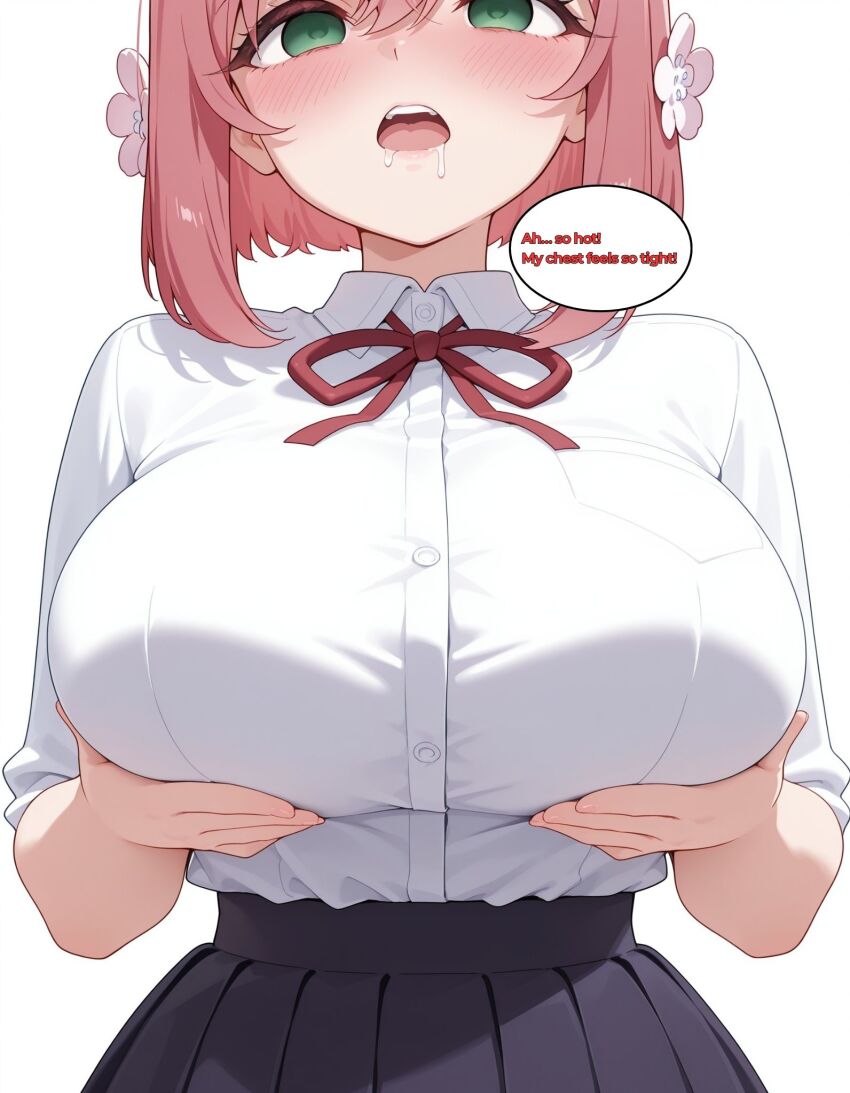 ai_art blush dialogue empty_eyes femsub hakari_hanazono pink_hair school_uniform text the_100_girlfriends_who_really,_really,_really,_really,_really_love_you