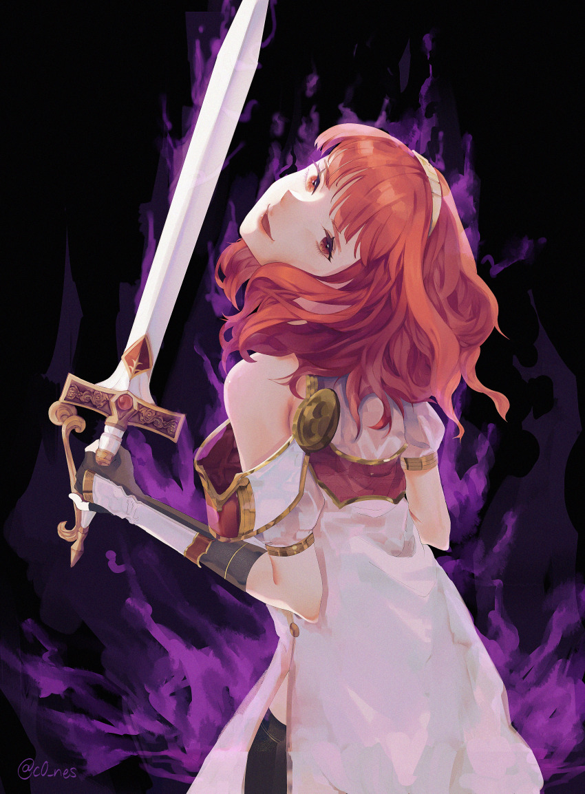 armor aura bare_shoulders celica_(fire_emblem) cones corruption female_only femsub fire_emblem fire_emblem_echoes fire_emblem_heroes hair_band nintendo possession red_eyes sword thigh_gap witch