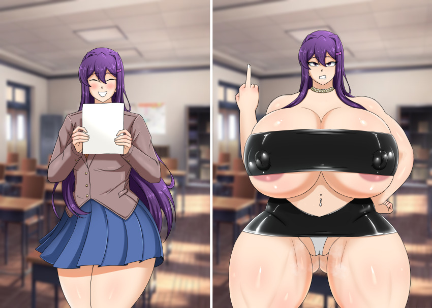 altered_common_sense amnesia before_and_after breast_expansion cheating corruption doki_doki_literature_club femsub huge_breasts jewelry middle_finger netorare parlona28 prostitution transformation yuri_(doki_doki_literature_club)