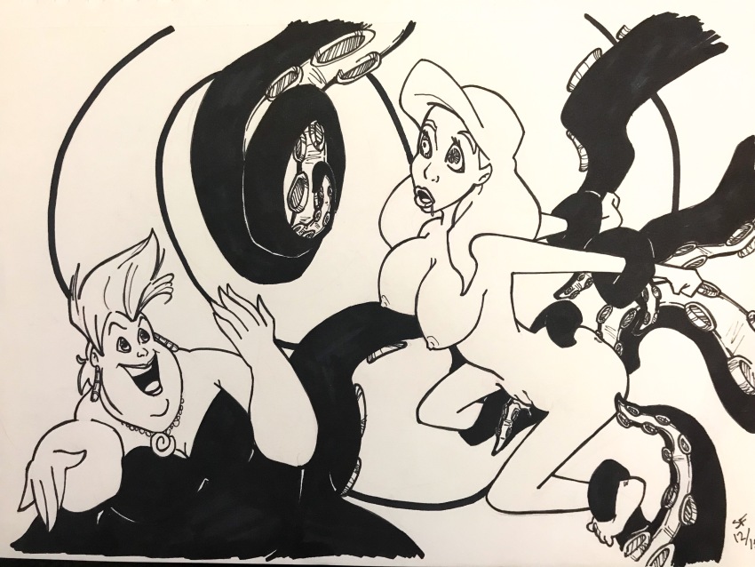 absurdres ariel barefoot bottomless breasts crotch_rub dirtydisneykink disney drool fat female_only femdom hypnotic_tentacle multiple_girls nude octopus_girl open_mouth princess ring_eyes sketch smile spiral_eyes symbol_in_eyes tentacles the_little_mermaid topless ursula yuri