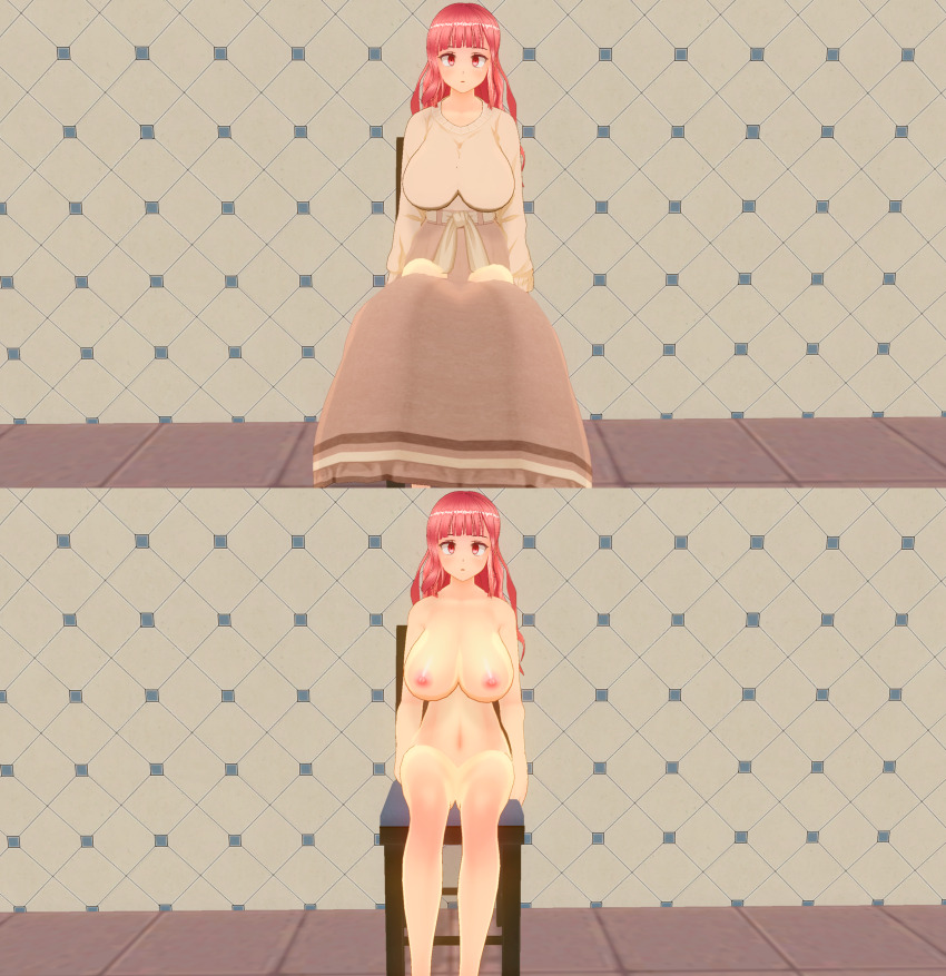 3d bare_breasts bare_shoulders bottomless breasts custom_maid_3d_2 empty_eyes expressionless lolislove milf nude pink_eyes pink_hair sitting topless