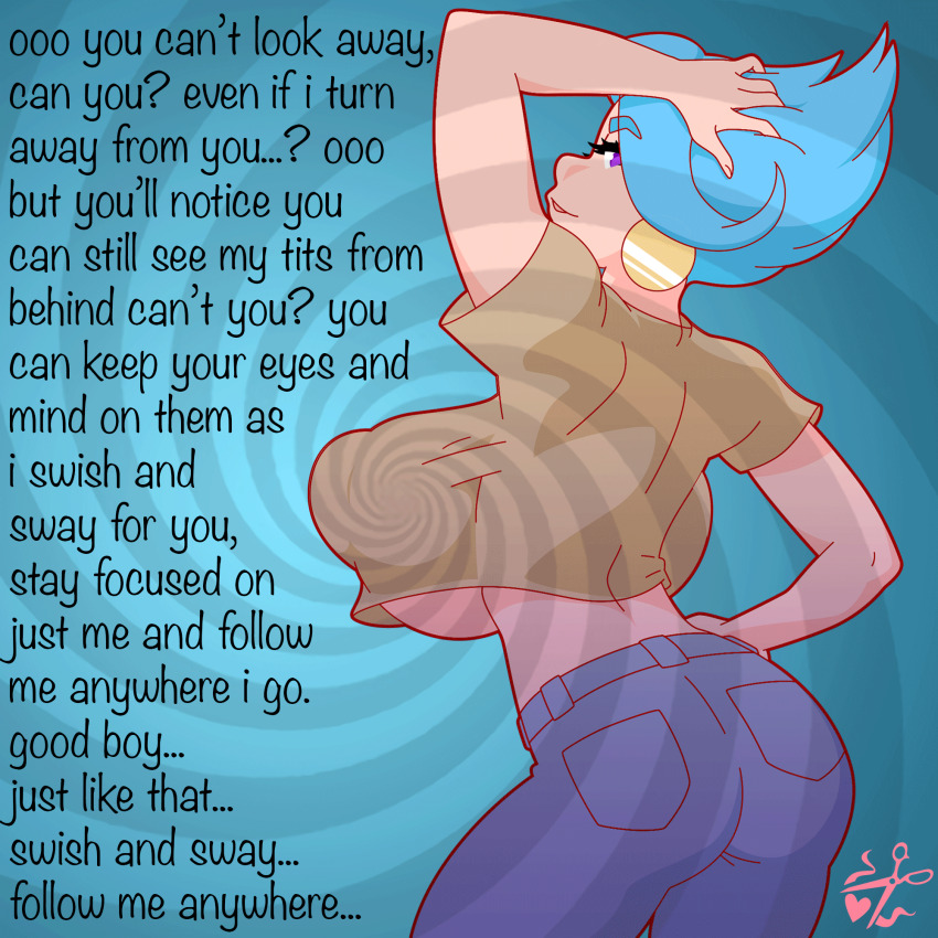 animated animated_gif blue_hair bowsciss88 ceru_(bowsciss88) female_only femdom hypnotic_breasts male_pov malesub original pov_sub text