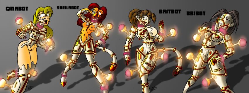 bastianmage black_hair blonde_hair breasts brittany_diggers brown_hair female_only femsub gina_diggers glasses gold_digger large_breasts red_hair robot robotization sheila_silvear tech_control text transformation