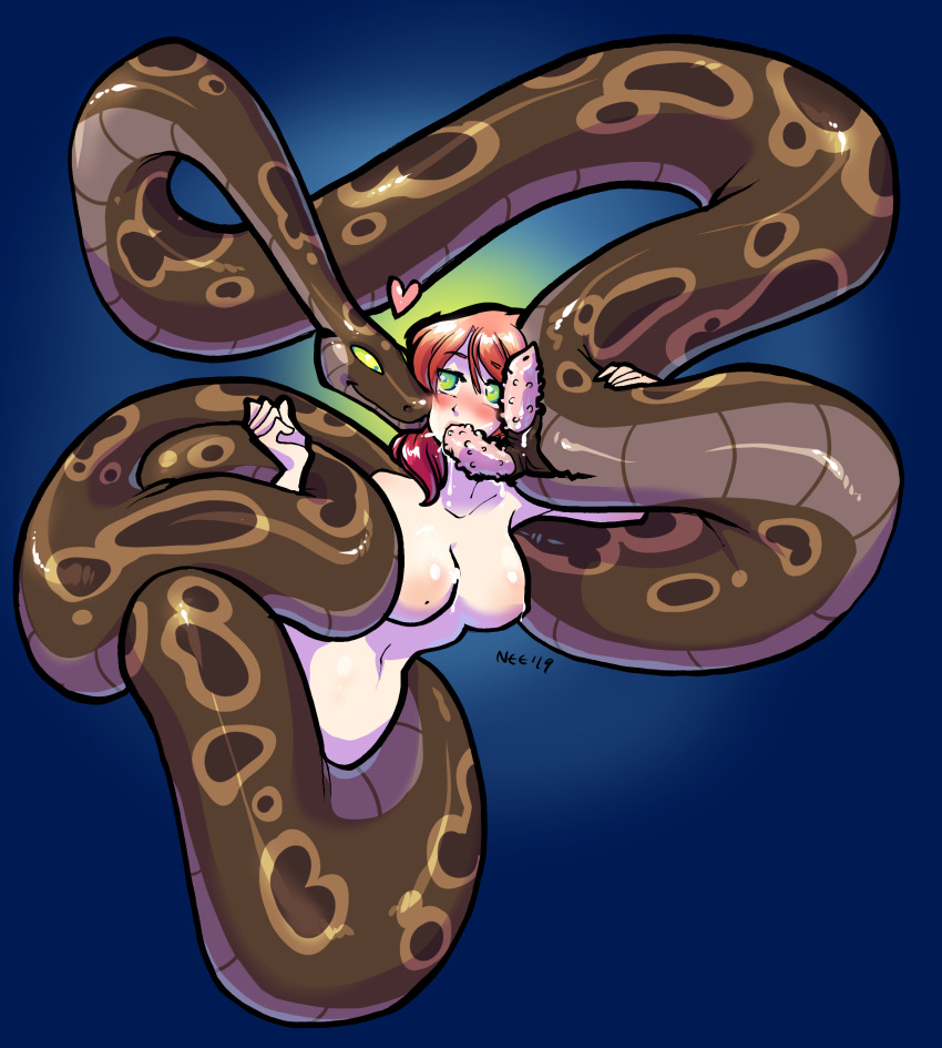 absurdres bestiality bottomless breasts coils cum cum_in_mouth double_penis fellatio femsub hypnotic_eyes large_breasts love_live! love_live!_school_idol_project maki_nishikino neo-edo-exican non-human_penis nude penis red_hair short_hair snake topless