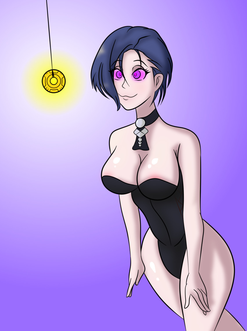 blue_hair breasts cleavage coin female_only femsub fire_emblem fire_emblem_three_houses glowing glowing_eyes happy_trance large_breasts nintendo onemind shamir_nevrand short_hair smile solo