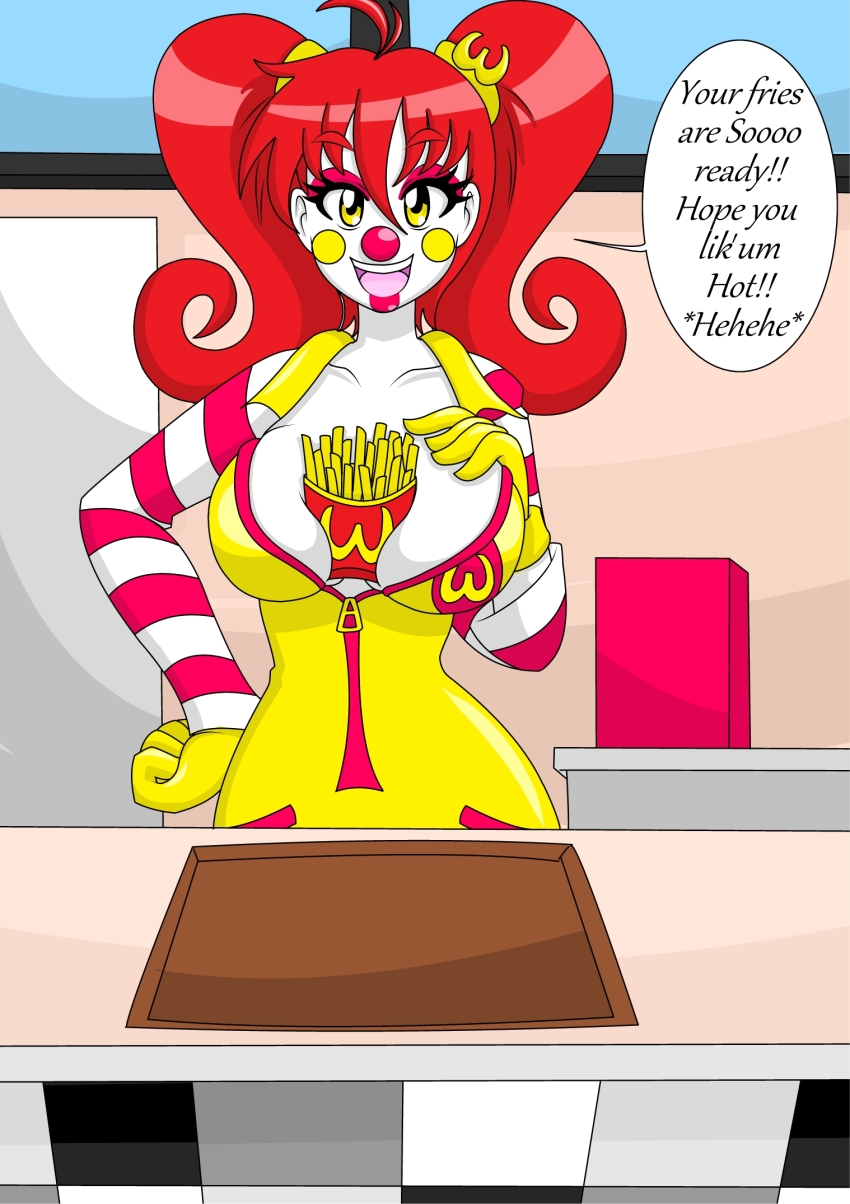 bimbofication breasts cleavage clown femsub gloves happy_trance kobi94 large_breasts latex long_hair original red_hair rozy sketch text twintails yellow_eyes