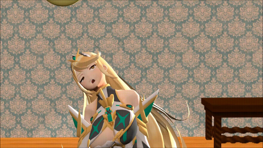 3d animated animated_gif blonde_hair breasts cleavage clothed dazed distortingreality earrings female_only femsub gloves jewelry large_breasts long_hair mythra_(xenoblade) nintendo open_mouth opera_gloves pendulum pocket_watch spiral_eyes swaying symbol_in_eyes unhappy_trance xenoblade_chronicles xenoblade_chronicles_2
