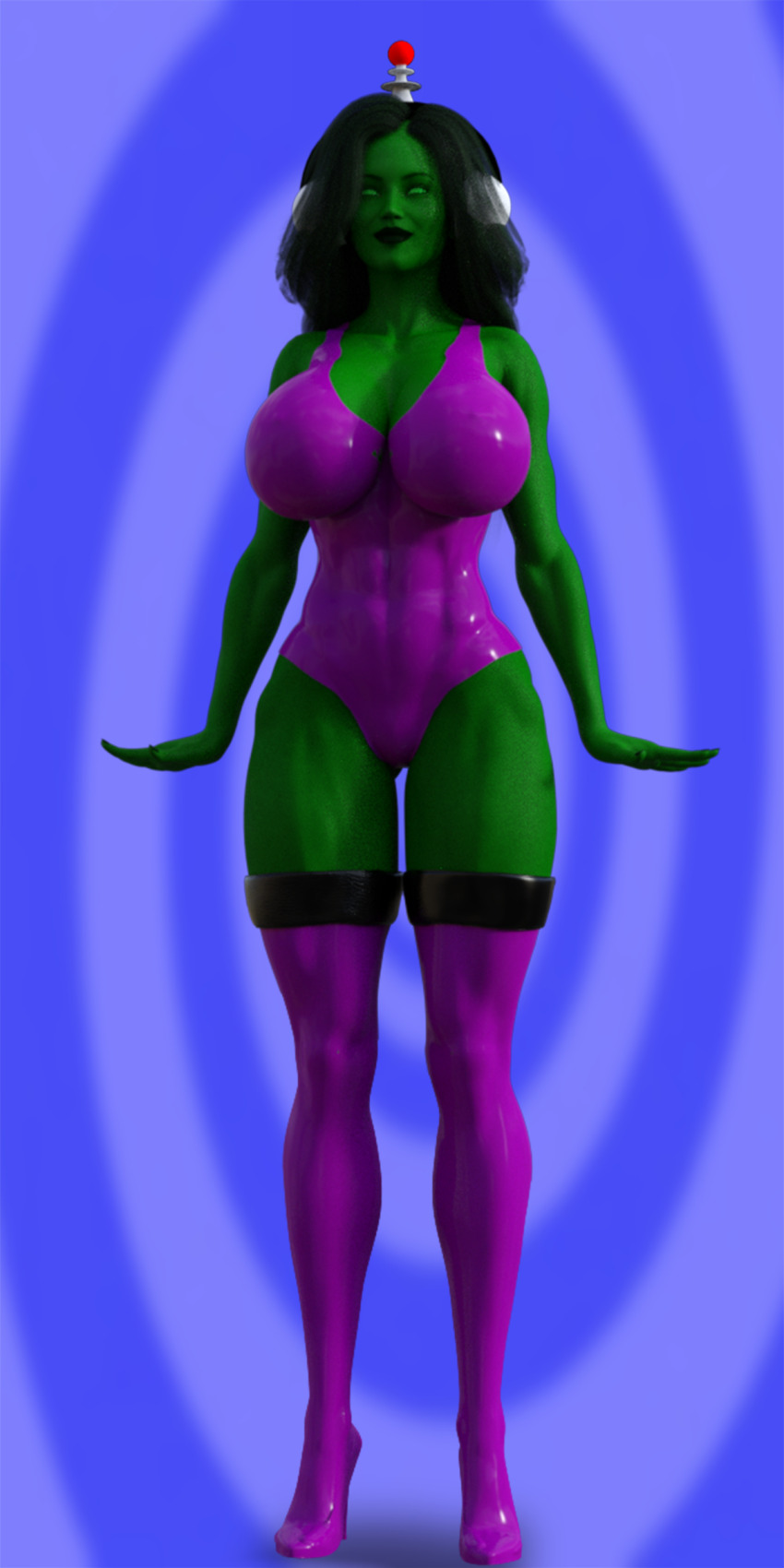 3d fembot femsub green_skin happy_trance headphones high_heels jennifer_walters large_breasts marvel_comics muscle_girl she-hulk super_hero tagme theheckle