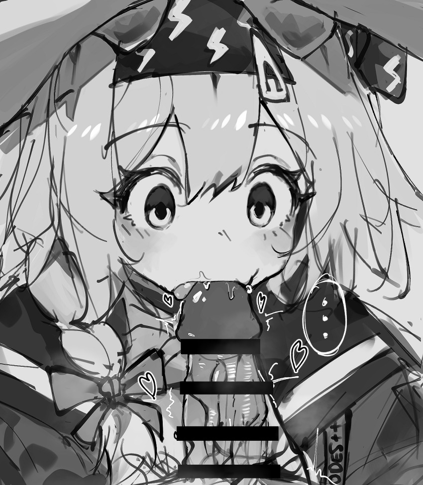 animal_ears arknights cat_ears cat_girl censored clothed clothed_sex drool empty_eyes fellatio femsub goldenglow_(arknights) greyscale hair_ornament hairband licking maledom paofan penis rape time_stop tongue unaware