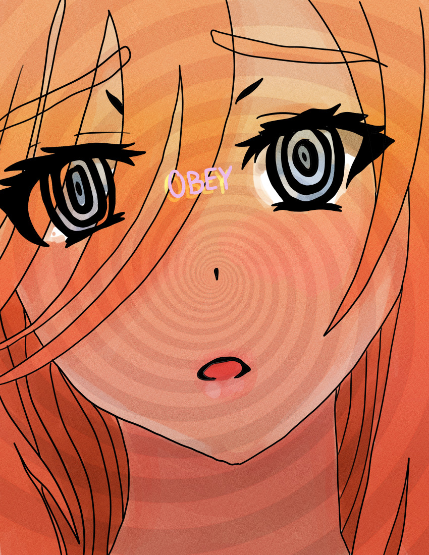 absurdres character_request femsub open_mouth orange_hair original ring_eyes saiminchan spiral text