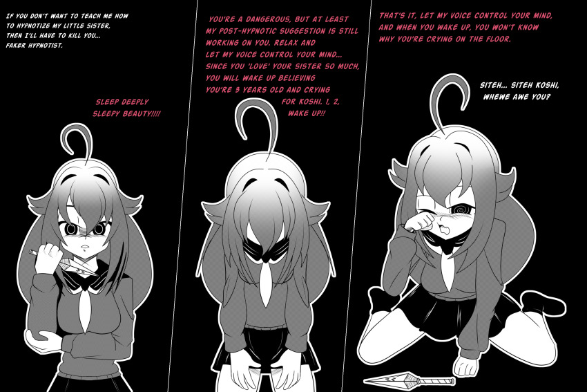 age_regression anko_koshi before_and_after empty_eyes femsub idpet long_hair my_deer_friend_nokotan sequence spiral_eyes text