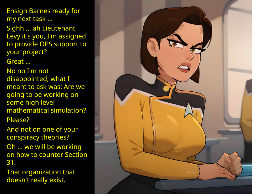 ai_art caption dialogue ensign_barnes looking_at_viewer star_trek