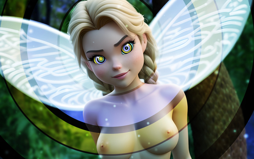 ai_art bare_breasts blonde_hair bottomless breasts disney fairy femdom fusion hypnotic_eyes kaa_eyes large_breasts monster_girl naga_girl nude peter_pan_(movie) pov pov_sub short_hair smile suppas_(manipper) tin-kaa_bell_(thescaletrain) tinkerbell topless wings