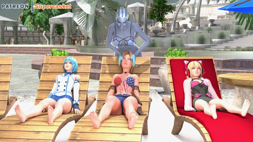 3d absurdres asari bandai_namco barefoot dead_or_alive feet femsub glowing glowing_eyes liara_t'soni lucky_chloe mass_effect nico_(dead_or_alive) spiral_eyes supercasket symbol_in_eyes tekken tina_armstrong video_game