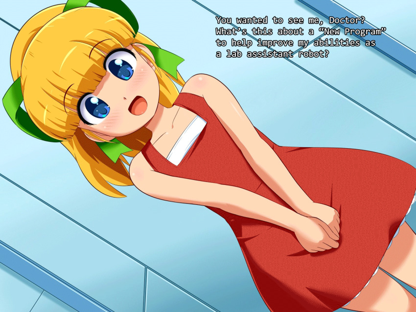 animated animated_gif blonde_hair blue_eyes bottomless capcom femsub flat_chest happy_trance heart heart_eyes konpeto long_hair megaman_(series) nude open_mouth pussy roll smile sweat symbol_in_eyes tech_control text topless
