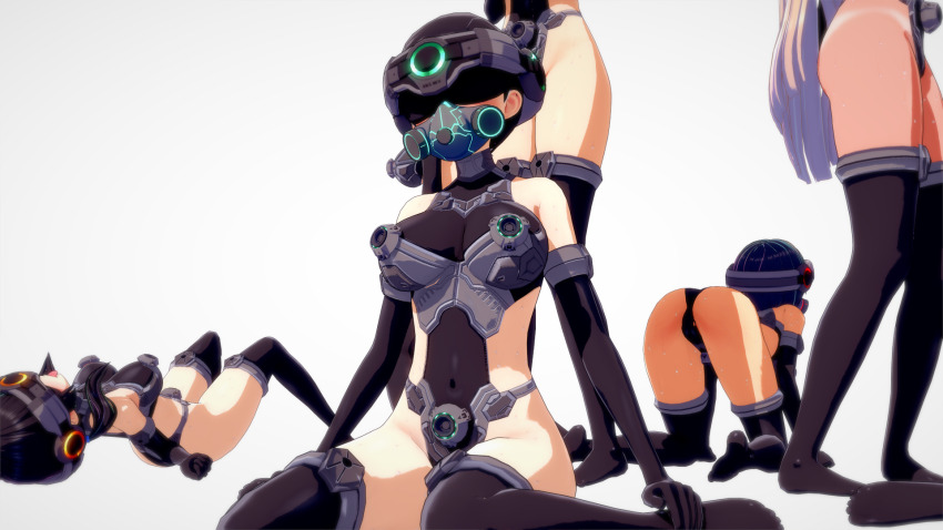 3d all_fours ass bare_shoulders black_hair blindfold blonde_hair breasts female_only femsub gas_mask gloves helmet high_heels kneeling koikatsu! large_breasts leotard long_hair multiple_girls multiple_subs navel on_back open_mouth opera_gloves pasties sakuragi_yu short_hair simple_background standing tan_lines tan_skin tech_control thigh_boots thighhighs tongue tongue_out very_long_hair white_background