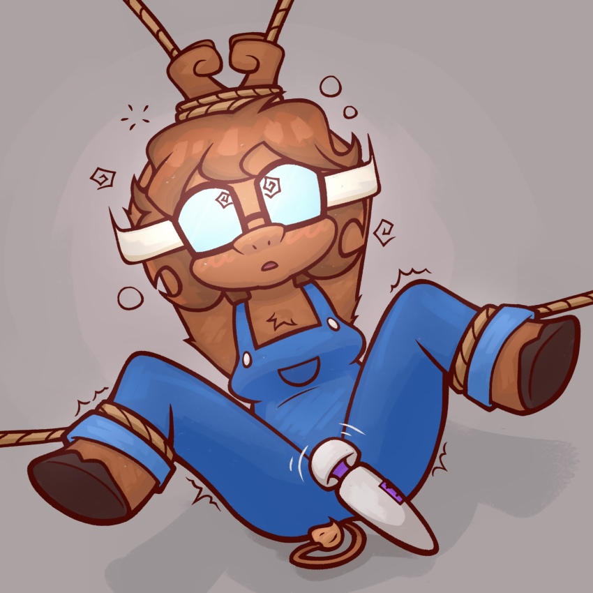 clothed cow_girl femsub furry glasses hypnotic_screen iris_(mesmirised) mesmirised non-binary non-binary_sub original restrained rope sitting spiral_eyes vibrator
