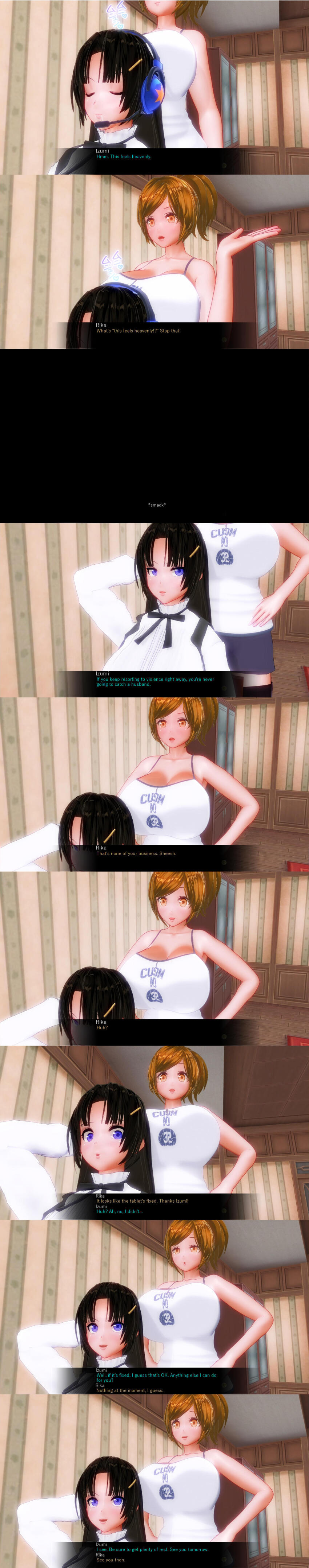 3d absurdres breasts comic custom_maid_3d_2 empty_eyes hard_translated izumi_(made_to_order) kamen_writer_mc large_breasts rika_(made_to_order) tech_control text translated