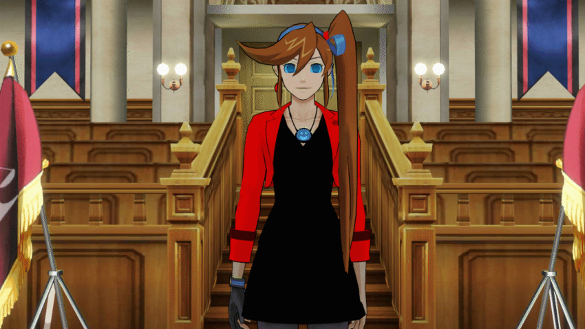 3d ace_attorney animated animated_gif athena_cykes breasts clothed dialogue dronification empty_eyes female_only femdom femsub happy_trance legsweepboxer long_hair mantra open_mouth robotization skirt smile source_filmmaker standing symbol_in_eyes tech_control text tongue transformation