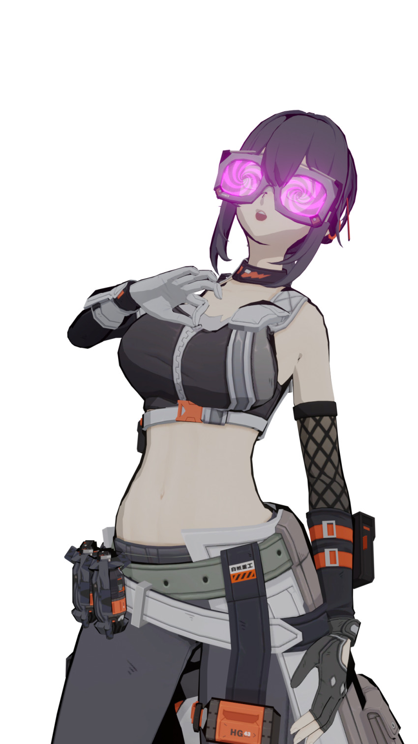 3d clothed crossed_eyes glasses goggles grace_howard hypnotic_accessory open_mouth spiral spiralrose23 zenless_zone_zero zipper