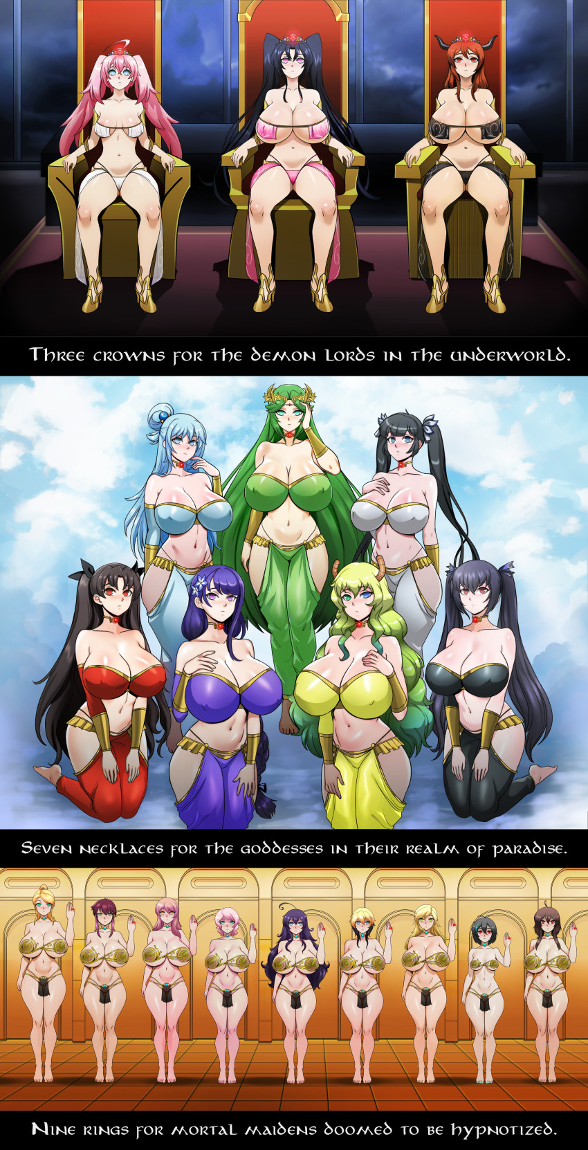 absurdres ahoge alexia_(electrickronos) alice_(er-ikaa) aqua_(konosuba) barefoot black_hair blonde_hair blue_eyes blue_hair breasts brown_hair cassie_(keeperika) chair cleavage complex_background crimson_(stepfordcrimson) crown demon_girl dragon_girl empty_eyes erika_(er-ikaa) expressionless fate/grand_order fate_(series) female_only femsub flower_in_hair gemna_(mezz+pokemongirl) genshin_impact glowing goddess green_eyes green_hair harem_outfit haru_(yakai) hestia heterochromia high_heels high_school_dxd horns hyperdimension_neptunia hypno-tan hypnotic_accessory is_it_wrong_to_try_to_pick_up_girls_in_a_dungeon? ishtar_(fate/grand_order) jewelry kid_icarus kneeling kono_subarashii_sekai_ni_shukufuku_wo! large_breasts long_hair mao_(maoyu) maoyuu_maou_yuusha milim_nava miss_kobayashi's_dragon_maid multicolored_hair multiple_girls multiple_subs nail_polish navel necklace nintendo noire original palutena pink_eyes pink_hair purple_eyes purple_hair quetzalcoatl_(maidragon) raiden_shogun_(genshin_impact) red_eyes red_hair ring see-through serafall_leviathan shinzu short_hair sitting small_breasts standing text that_time_i_got_reincarnated_as_a_slime twintails very_long_hair wendy_(electrickronos)
