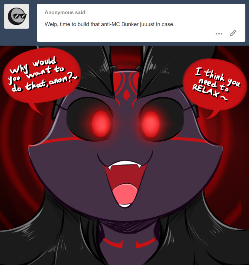 anonymous_(character) averyshadydolphin dead_source female_only femdom furry glowing glowing_eyes looking_at_viewer open_mouth original pov pov_sub solo text yaojou_(averyshadydolphin)
