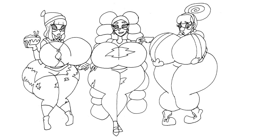 absurdres arms ass_expansion breast_expansion breasts clown clown_girl female_only femsub greyscale huge_breasts lola_pop lordebonfuze min_min nintendo ring_eyes sketch twintelle