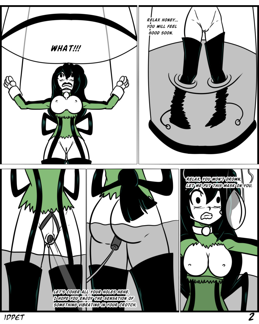 breasts clothed_exposure furry idpet long_hair monochrome my_hero_academia text tsuyu_asui