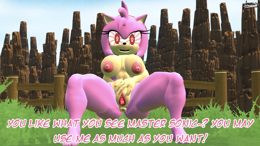 3d absurdres amy_rose anus ass bottomless breasts exkaizuhan female_only femsub furry happy_trance hedgehog_girl large_breasts nude open_mouth pussy smile solo sonic_the_hedgehog_(series) spiral_eyes spread_legs spread_pussy symbol_in_eyes text topless