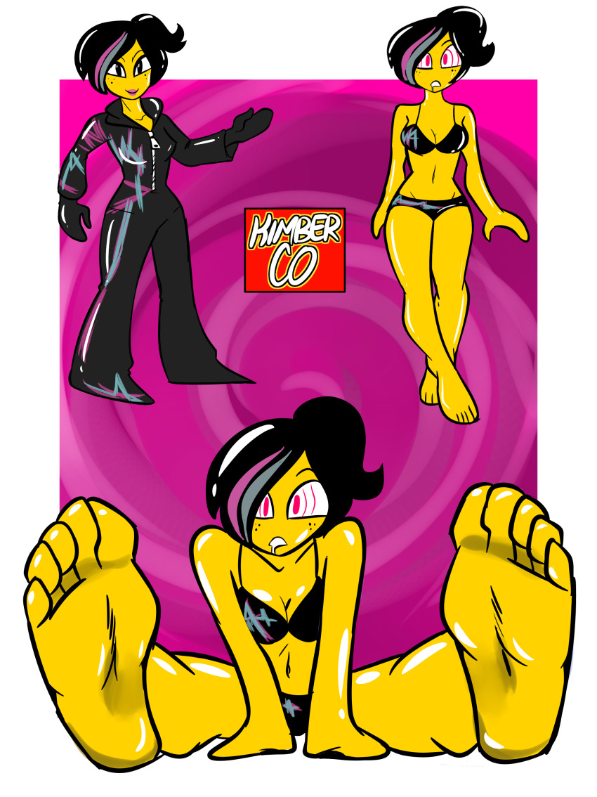 absurdres barefoot bikini black_hair comic drool feet female_only femsub foot_focus kimberco lego multicolored_hair solo spiral_eyes symbol_in_eyes text the_lego_movie transparent_background western wyldstyle yellow_skin
