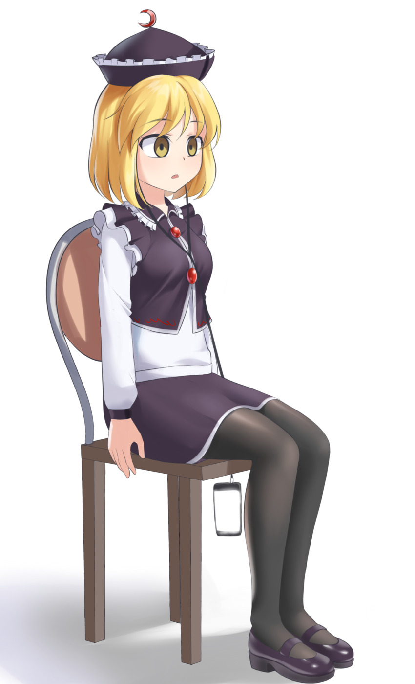blonde_hair chair earbuds empty_eyes female_only femsub hat legs lunasa_prismriver maozi_dan open_mouth phone skirt tech_control thighhighs thighs touhou unaware yellow_eyes