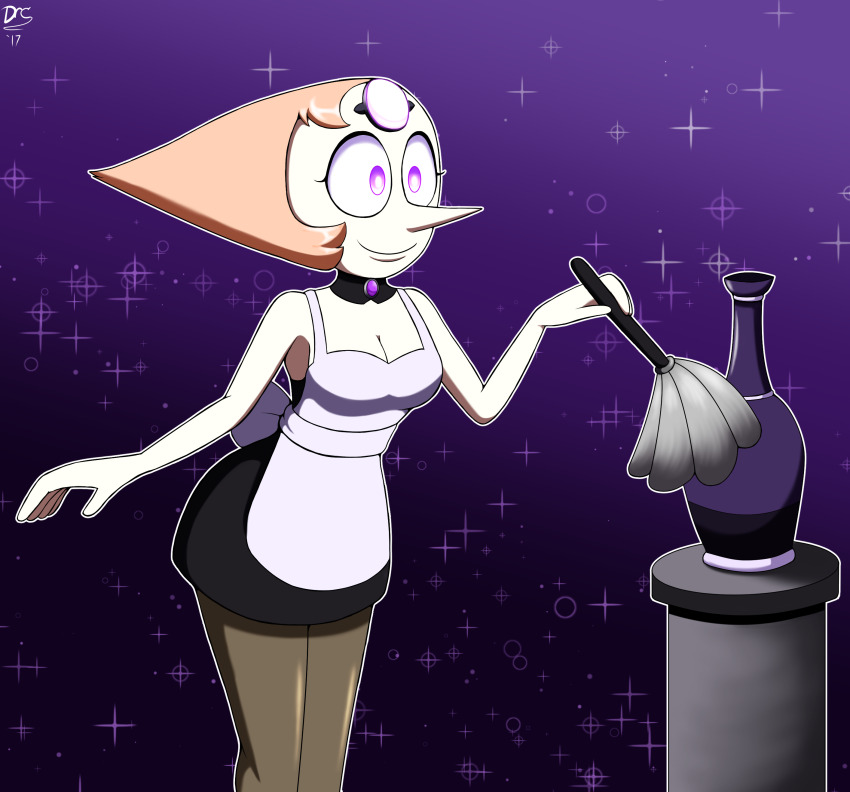 absurdres alien cleaning dr._chaos feather_duster female_only femsub glowing glowing_eyes happy_trance hypnotic_accessory maid orange_hair pearl_(steven_universe) purple_eyes smile steven_universe white_skin