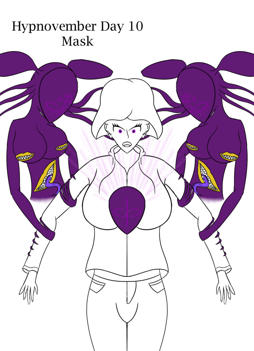 breasts cult eve_(poppetkisses) femsub hoodie hypnotic_light hypnovember licking mask mouth_nipples original purple_eyes purple_skin restrained sage_of_shadows tentacles wings