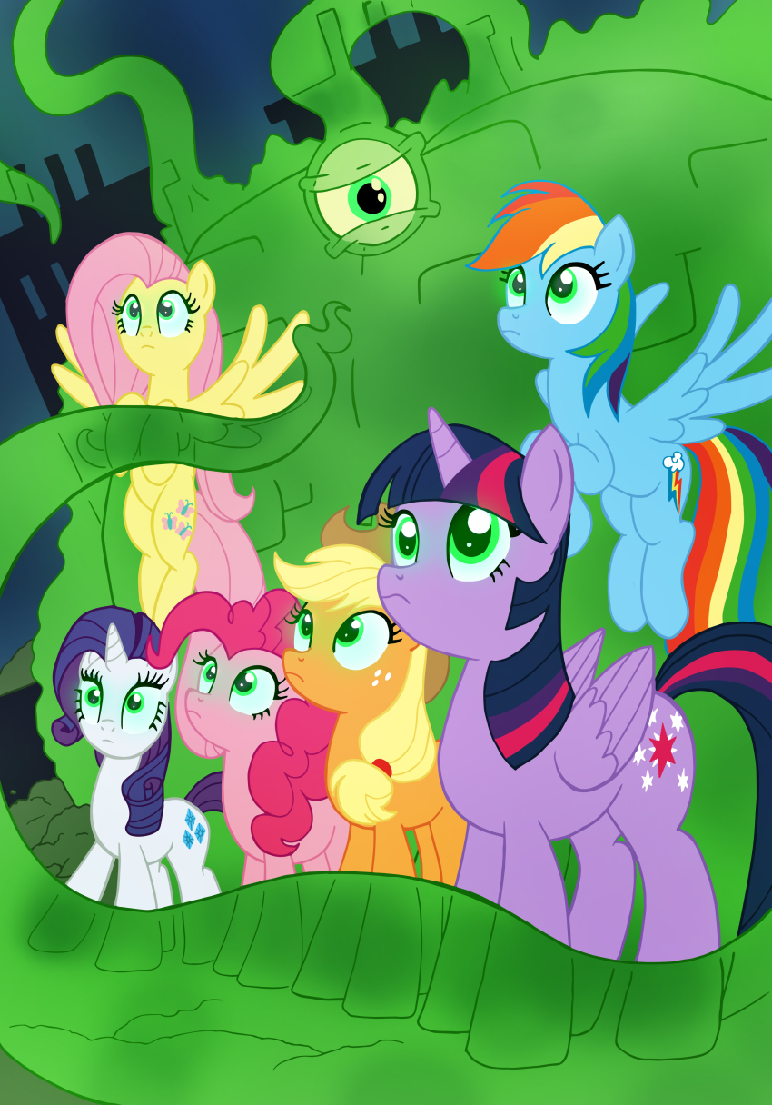 absurdres androgynous androgynous_dom animals_only applejack blonde_hair curly_hair edcom02_(colourist) femsub fluttershy freckles glowing glowing_eyes hat horns horse jmkplover multicolored_hair my_little_pony pegasus pink_hair pinkie_pie purple_hair rainbow_dash rainbow_hair rarity straight-cut_bangs tentacles the_brain-eating_evil_meteor the_grim_adventures_of_billy_and_mandy twilight_sparkle unicorn wings