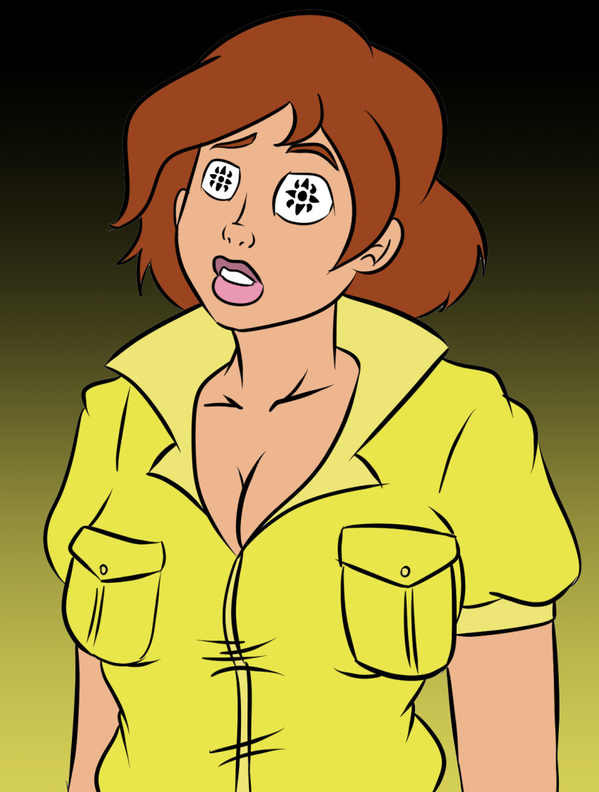 april_o'neil breasts brown_hair dazed expressionless femsub large_breasts open_mouth short_hair solaris_(zombifier) symbol_in_eyes teenage_mutant_ninja_turtles western zombifier