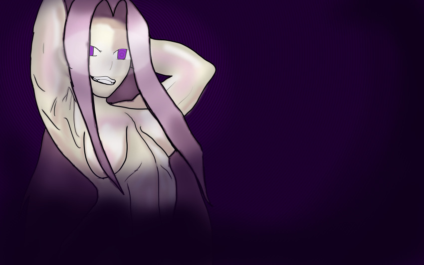 bottomless brainless breasts cleavage fate/grand_order fate/stay_night fate/stay_night_heaven's_feel fate_(series) fellow femdom hypnotic_eyes large_breasts long_hair magic medusa_(fate) medusa_(rider)_(fate) mind_break monster_girl navel nude original posed pov_sub purple_background purple_eyes purple_hair seductive_smile snake snake_girl solo spiral_background spiral_eyes standing symbol symbol_in_eyes topless very_long_hair