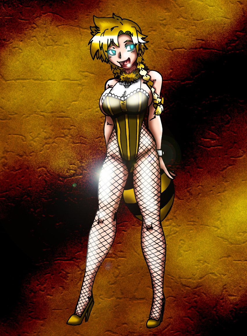 absurdres bee_girl bimbofication blonde_hair breasts bug_girl bunnysuit cloud_strife crazycowproductions cuffs empty_eyes femsub final_fantasy final_fantasy_vii genderswap happy_trance large_breasts long_hair open_mouth smile