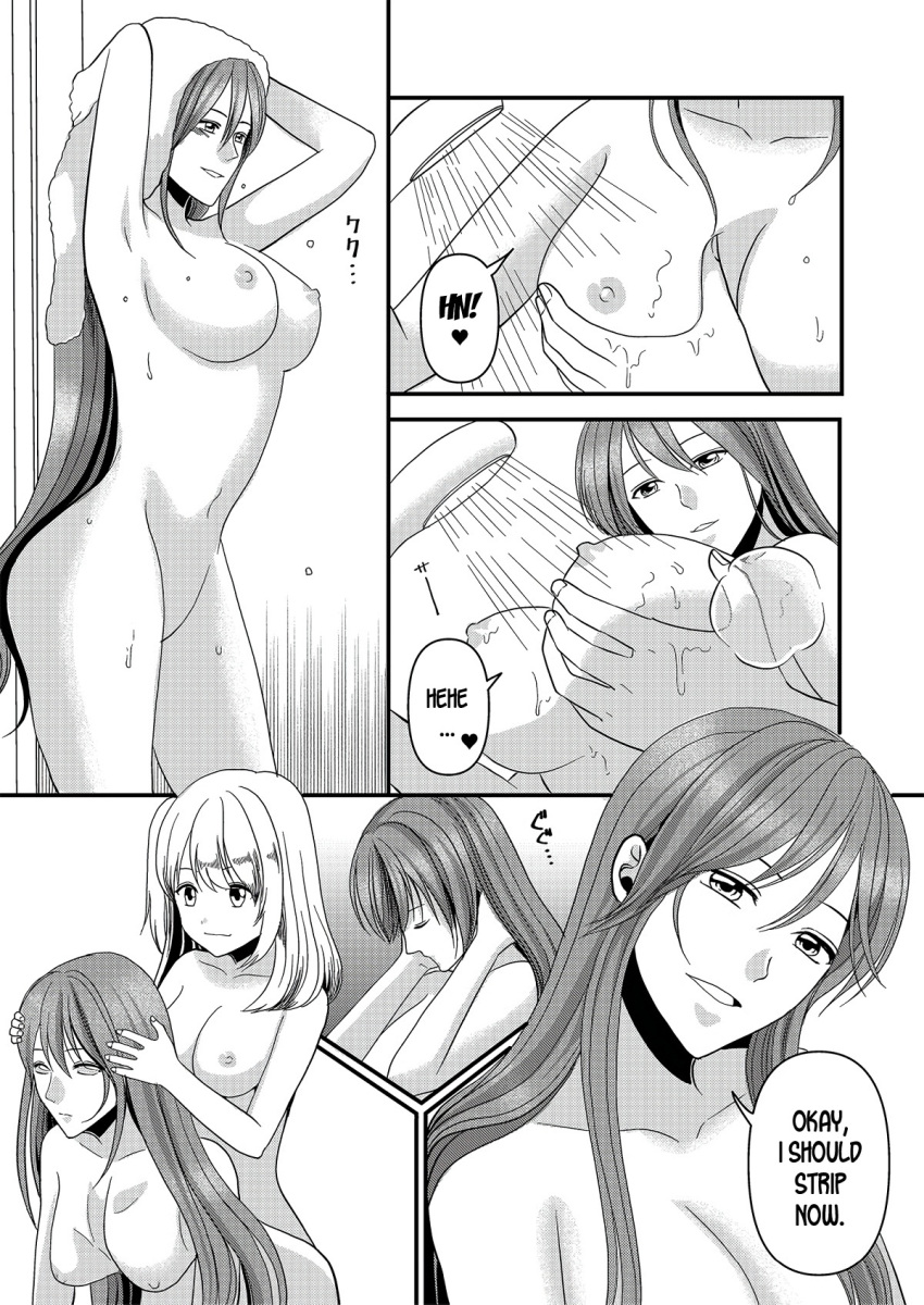 bottomless breasts camera comic dialogue drool empty_eyes femdom femsub greyscale hard_translated kazuha kissing large_breasts licking long_hair marialite masturbation monochrome nude panties possession shower skinsuit tagme text topless translated underwear undressing